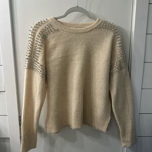 Cream Sweater with Studded Accents